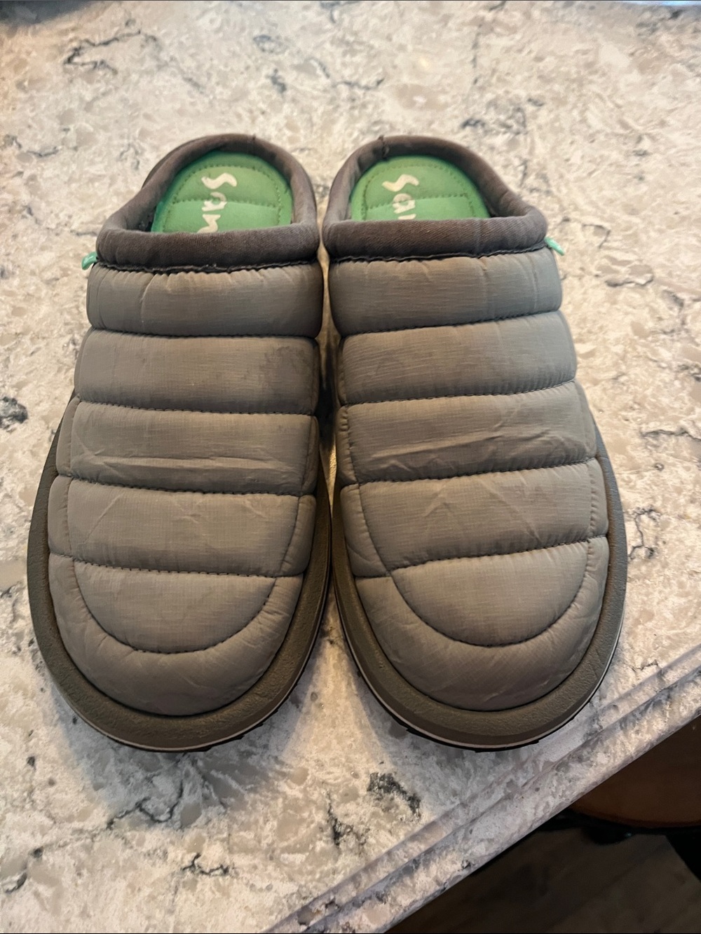 Sanuk Quilted Slip-On Clogs in Gray with Green Insole
